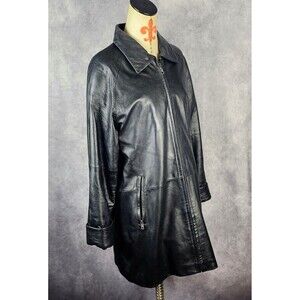 VTG Y2K Accent Collection Womens Black Calf Leather Jacket Sz S Oversized (M)